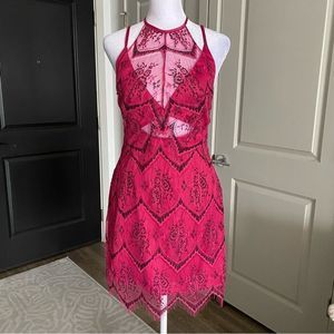 Free People Nothing Like This Pink and Black Lace Party Dress Size 4